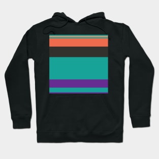 A remarkable medley of Light Red Ochre, Faded Orange, Christmas Purple, Persian Green and Dark Grey stripes. Hoodie